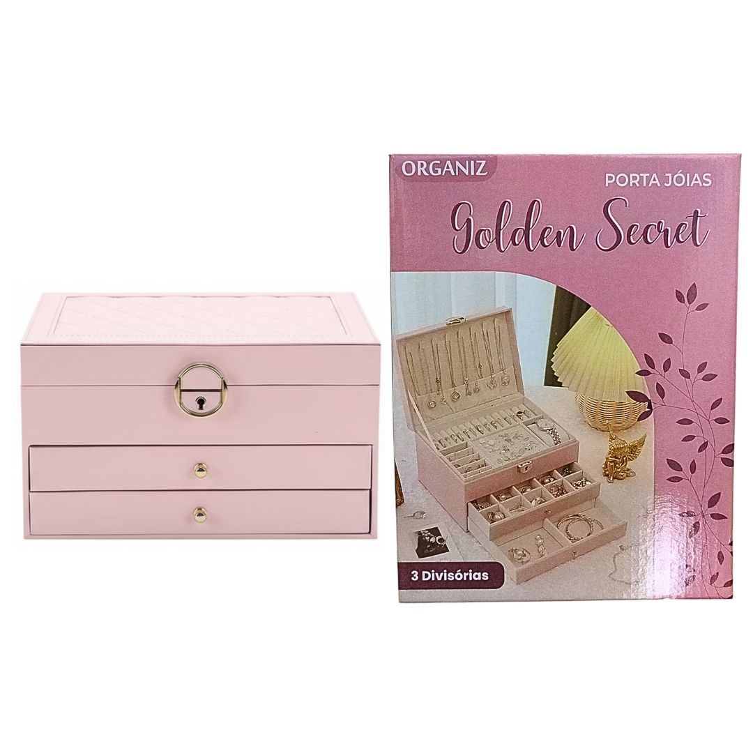 Porta Joiás 3 Camadas Preto Rosa Verde Caixa Organizadora Feminino Acessórios Presente Mãe Compartimentos Namorada Elega - Imagem 3