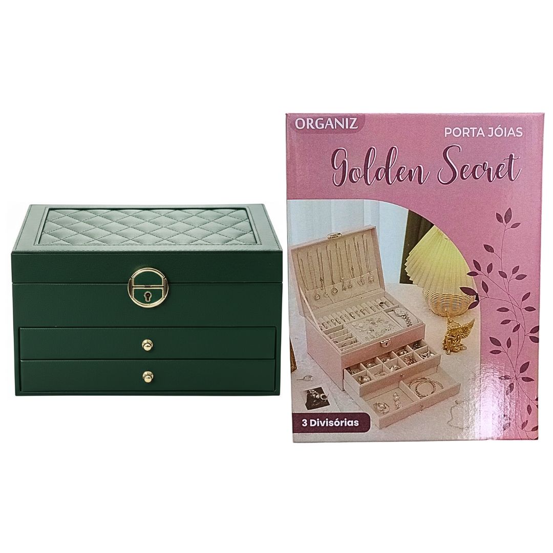 Porta Joiás 3 Camadas Preto Rosa Verde Caixa Organizadora Feminino Acessórios Presente Mãe Compartimentos Namorada Elega - Imagem 4