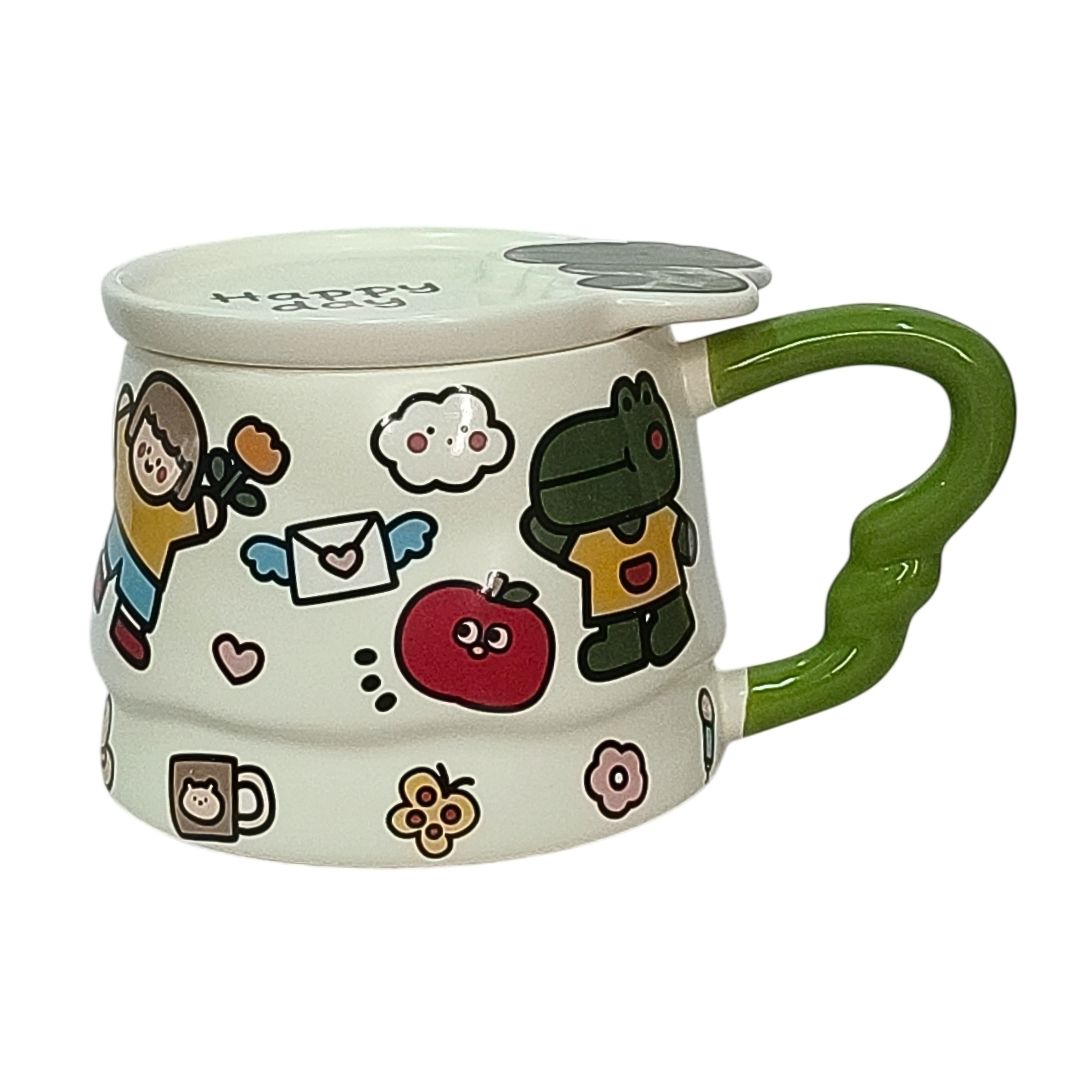 Caneca De Cerâmica Com Tampa Animais Fofos 350ml Café Chá Bonita Criativa Design Moderno Presente Família Amigos - Imagem 4