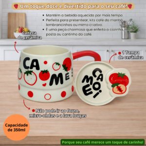 Caneca de Cerâmica Frutas Com Tampa 350ml Café Chá Leite Criativa Bonita Moderna Presente Amigos Família