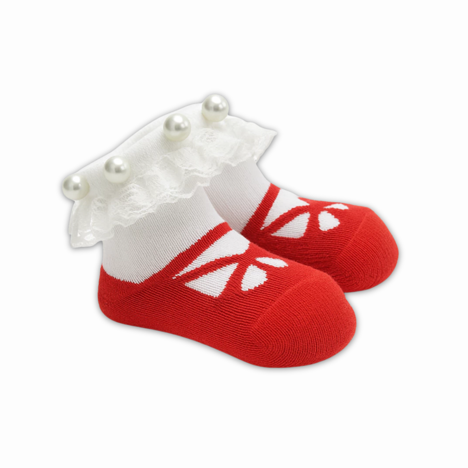 Meia Beatriz Infantil Bebê Vermelho Rosa Pérola Luxo Festa Baby Letiti Presente Antiderrapante Menina Passeio Confortáve - Imagem 2