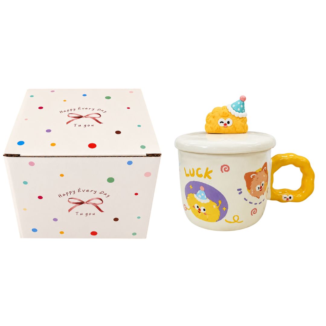 Caneca de Cerâmica com Tampa Happy 350ml Café Colorida Exclusiva Presente Divertida Amiga Mãe - Imagem 6