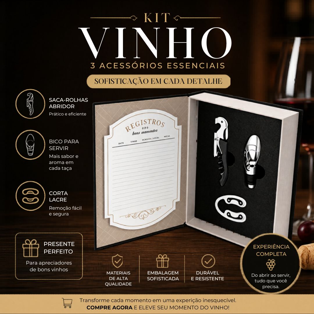 Kit De Vinho 3 Acessórios Saca-Rolha Canivete Bico Para Servir Cortador de Lacre Presente Especial Pai Namorado - Imagem 2