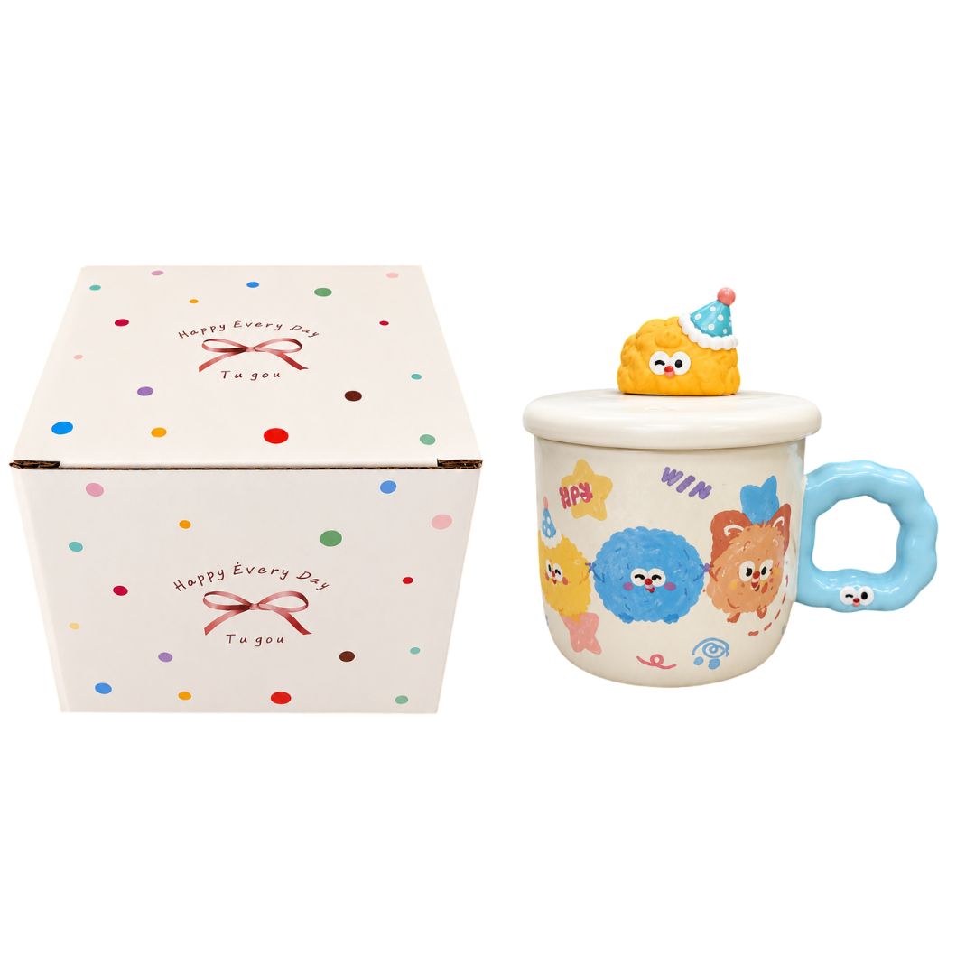 Caneca de Cerâmica com Tampa Happy 350ml Café Colorida Exclusiva Presente Divertida Amiga Mãe - Imagem 8
