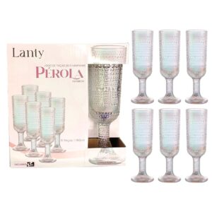 Jogo de Taças Champanhe Pérola Rainbow 6 Peças 160ml Furta-Cor Haste Mesa Posta Vidro Elegante Jantar Bebidas Resistente