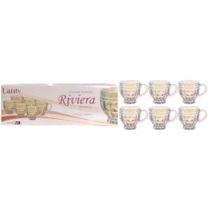 Jogo de Xícaras Riviera Rainbow 220ml 6 Peças Vidro Alça Mesa Posta Café da Manhã Elegante Presente Luxo Cozinha