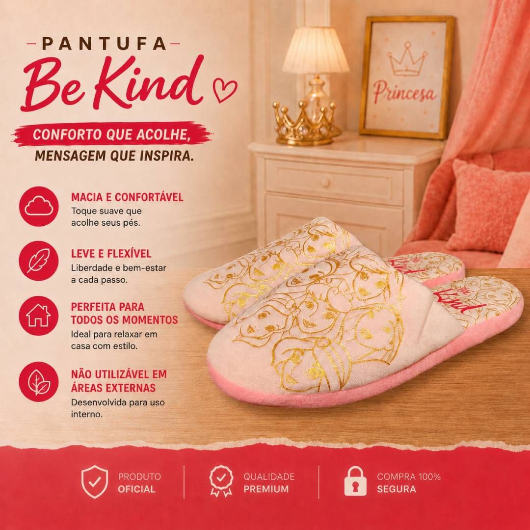 Pantufa Princesas Be Kind Feminina Rosa Adulto Disney Peluciada Confortável Antiderrapante Inverno Frio Chinelo Aconcheg - Imagem 2