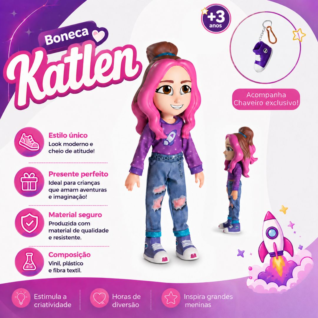 Boneca Brinquedo Infantil Katlen Dos Rosa Youtuber Meninas Criança Presente Diversão Articulada - Imagem 2