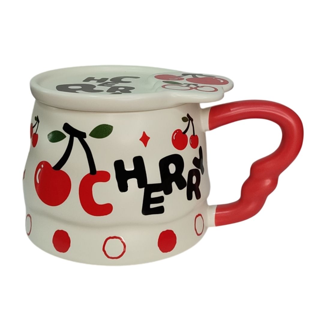 Caneca de Cerâmica Frutas Com Tampa 350ml Café Chá Leite Criativa Bonita Moderna Presente Amigos Família - Imagem 3