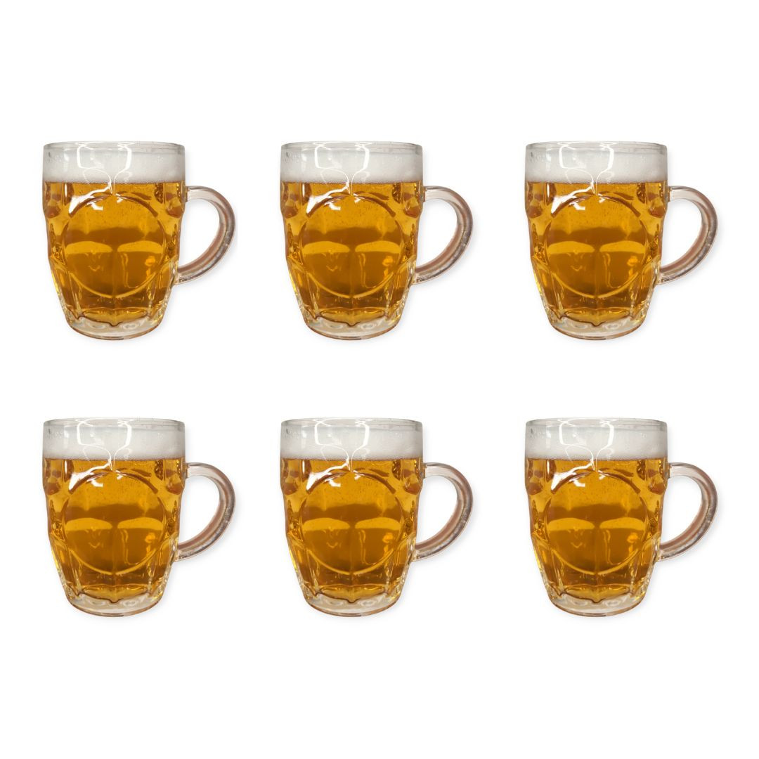Kit de 6 Caneca Chopp de Vidro Transparente Alça 580ml Diversão Cerveja Amigos