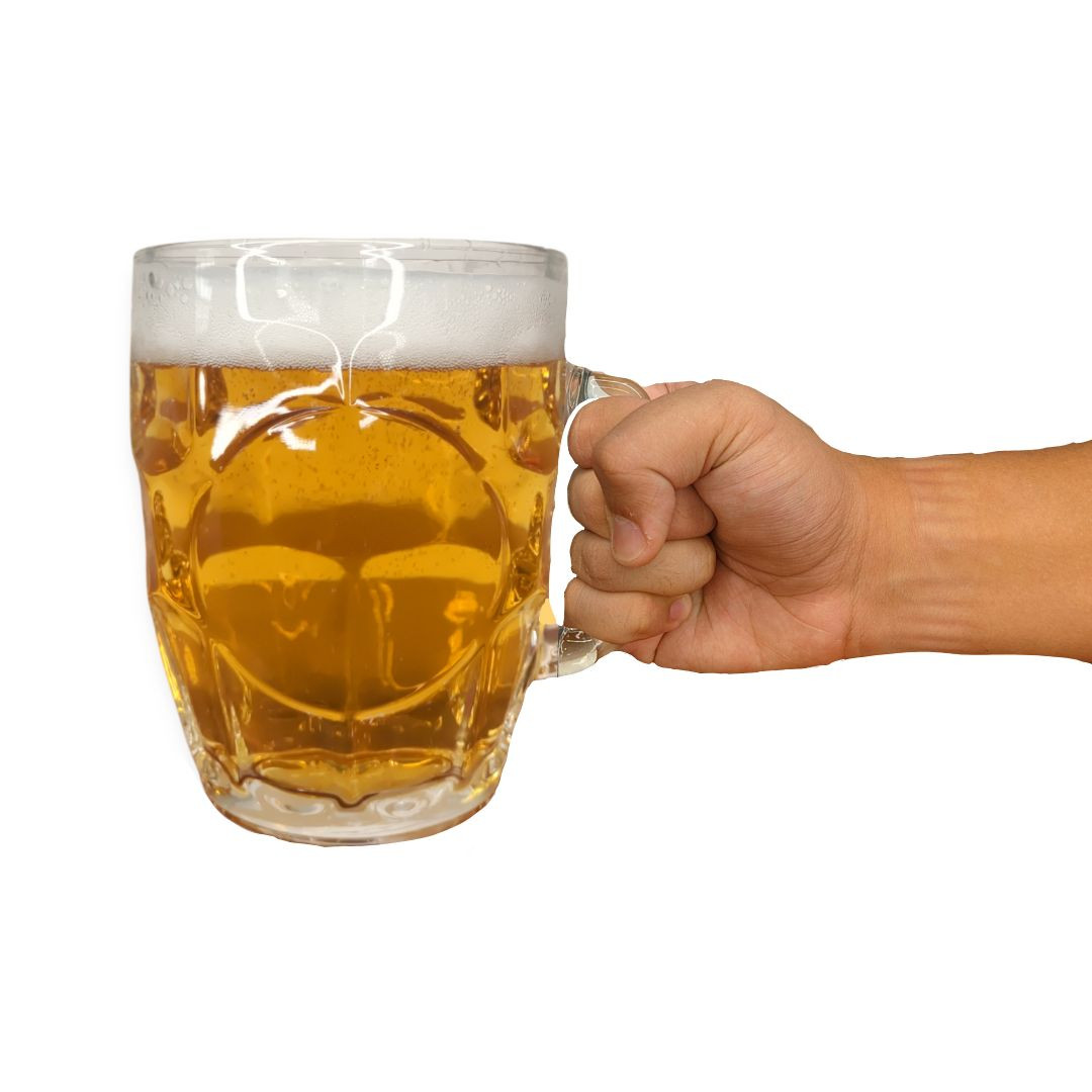 Kit de 6 Caneca Chopp de Vidro Transparente Alça 580ml Diversão Cerveja Amigos - Imagem 2