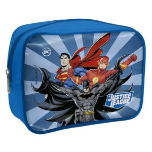 Estojo Box Liga da Justiça DC Superman Batman Flash Azul com Zíper Organizador 50 Pens Escolar Menino Juvenil Warner Vol