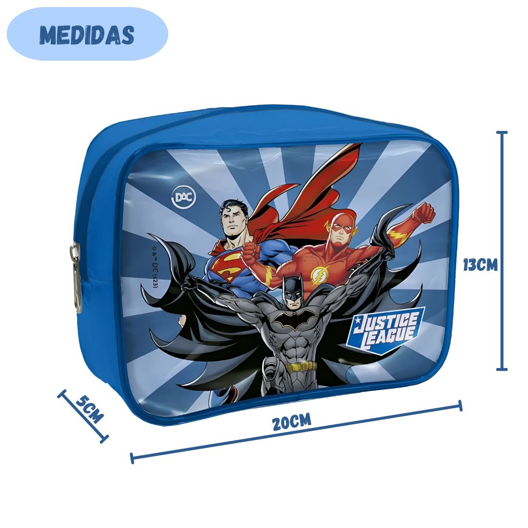 Estojo Box Liga da Justiça DC Superman Batman Flash Azul com Zíper Organizador 50 Pens Escolar Menino Juvenil Warner Vol - Imagem 3