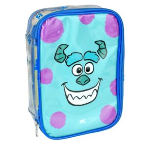 Estojo Báu Grande Monstros S.A Cristal Escolar Disney 100 Pens Zíper Necessaire Volta as Aulas