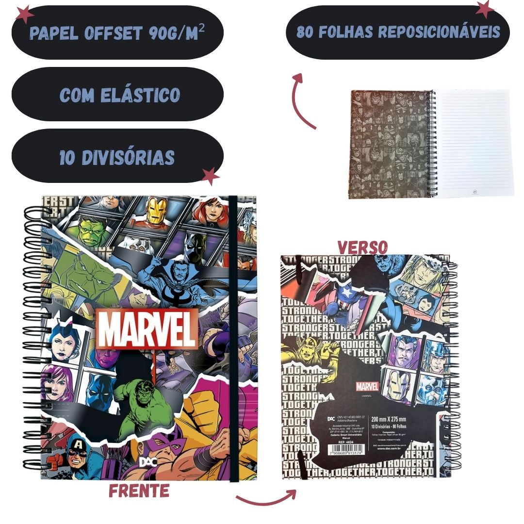 Caderno Dac Marvel 4634 80 Folhas Pautadas 1 Assuntos Unidade X 1 27.5cm X 20cm Personagens Cor Multicolorido - Imagem 2