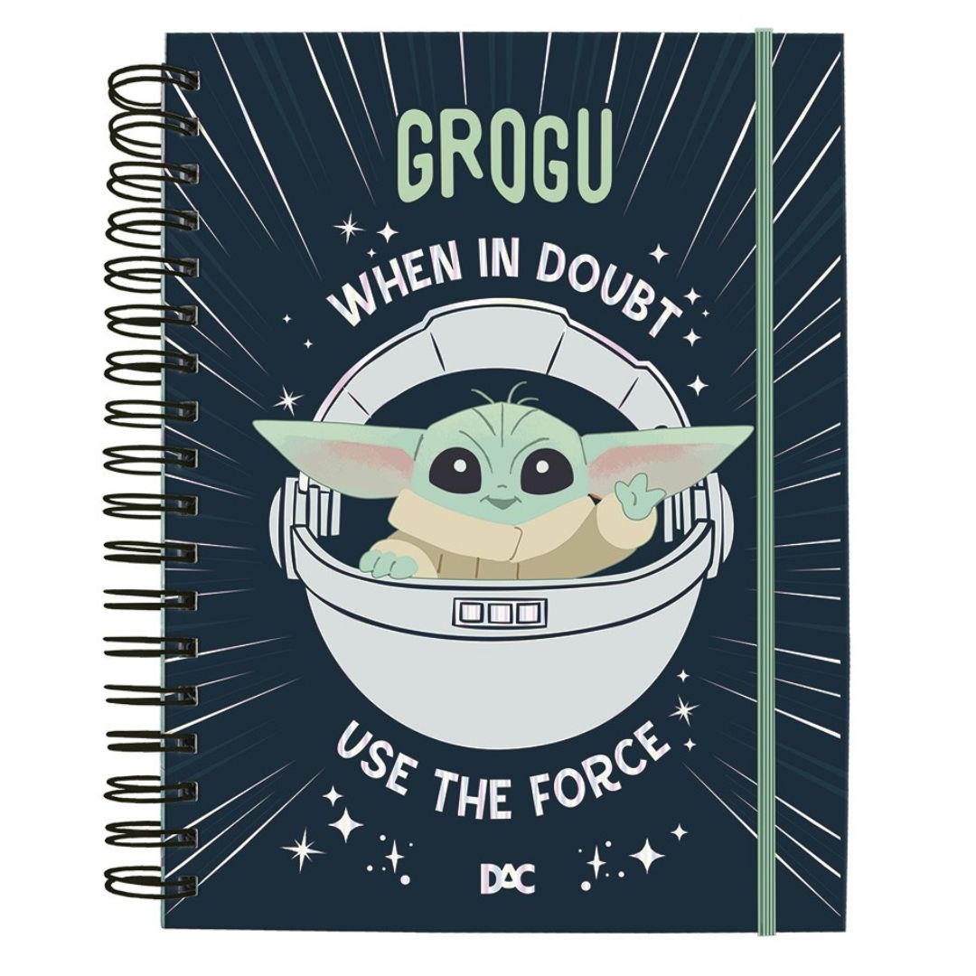 Caderno Smart Colegial Baby Yoda Star Wars A5 80 Folhas Elástico 10 Divisórias Escolar Volta Aulas