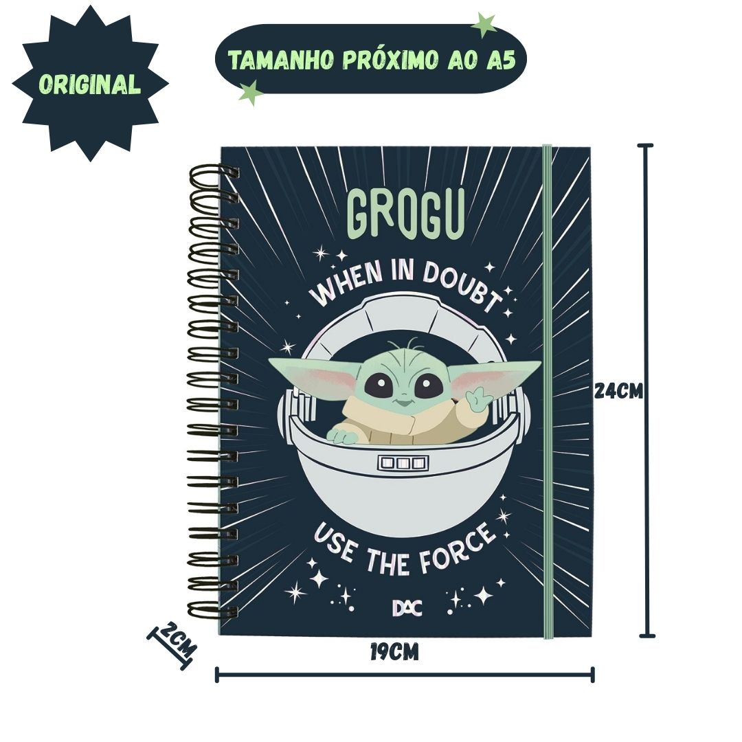 Caderno Smart Colegial Baby Yoda Star Wars A5 80 Folhas Elástico 10 Divisórias Escolar Volta Aulas - Imagem 3