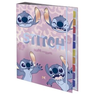 Caderno Argolado Stitch Universitário A4 48 Folhas Elástico 10 Divisórias Escolar Volta as Aulas