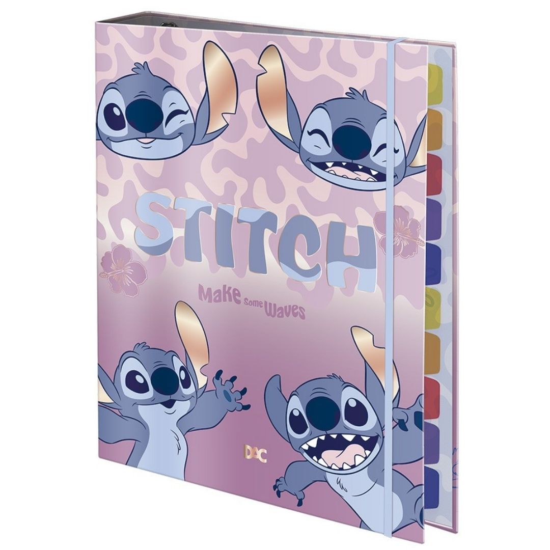 Caderno Argolado Stitch Universitário A4 48 Folhas Elástico 10 Divisórias Escolar Volta as Aulas