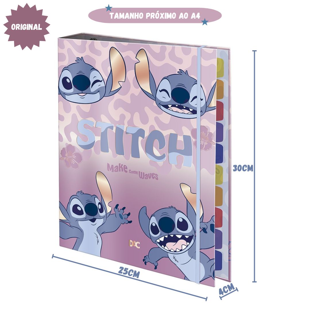 Caderno Argolado Stitch Universitário A4 48 Folhas Elástico 10 Divisórias Escolar Volta as Aulas - Imagem 3