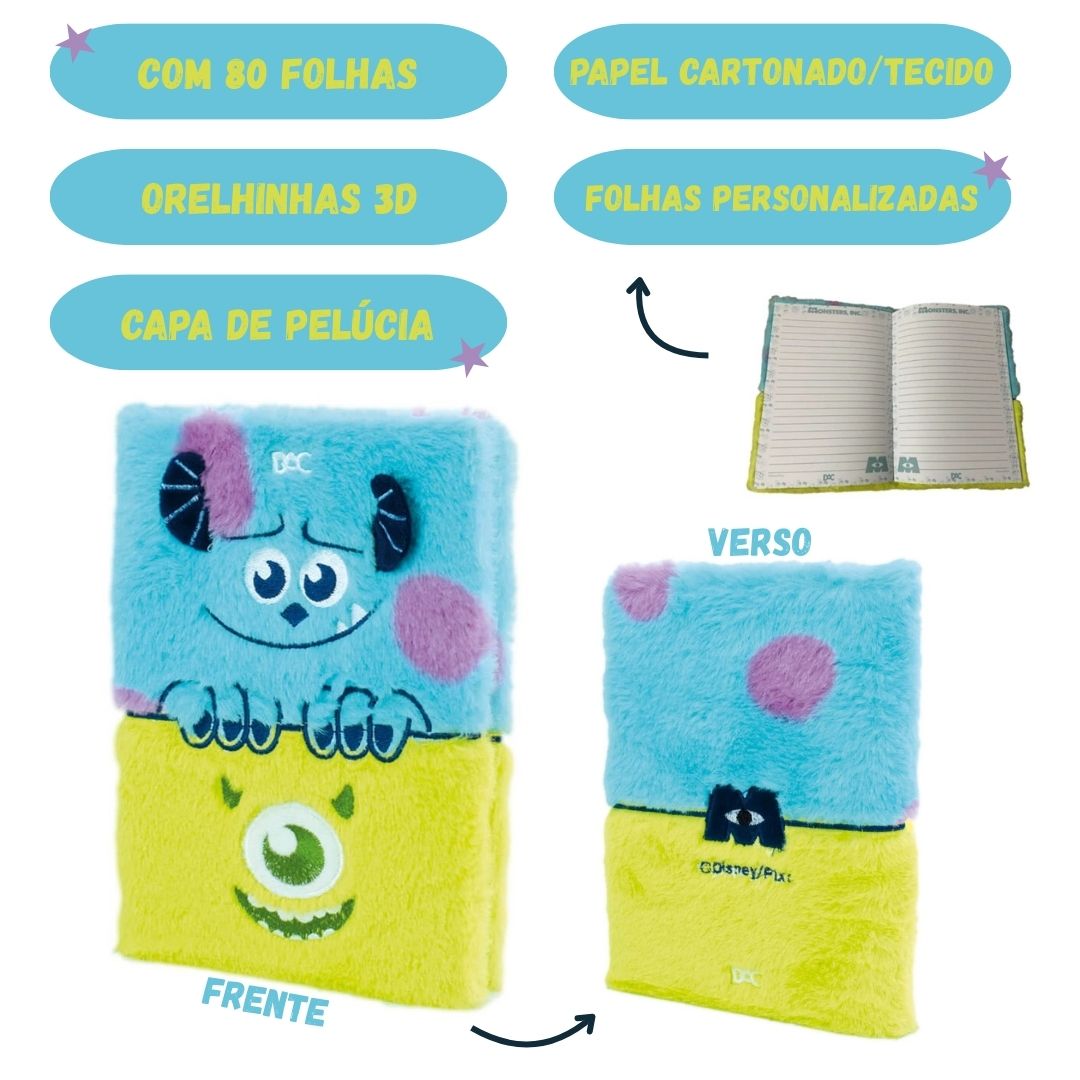 Caderno De Anotações Fluffy Monstros S.A 80 Folhas Pelúcia Disney Escolar Juvenil - Imagem 2