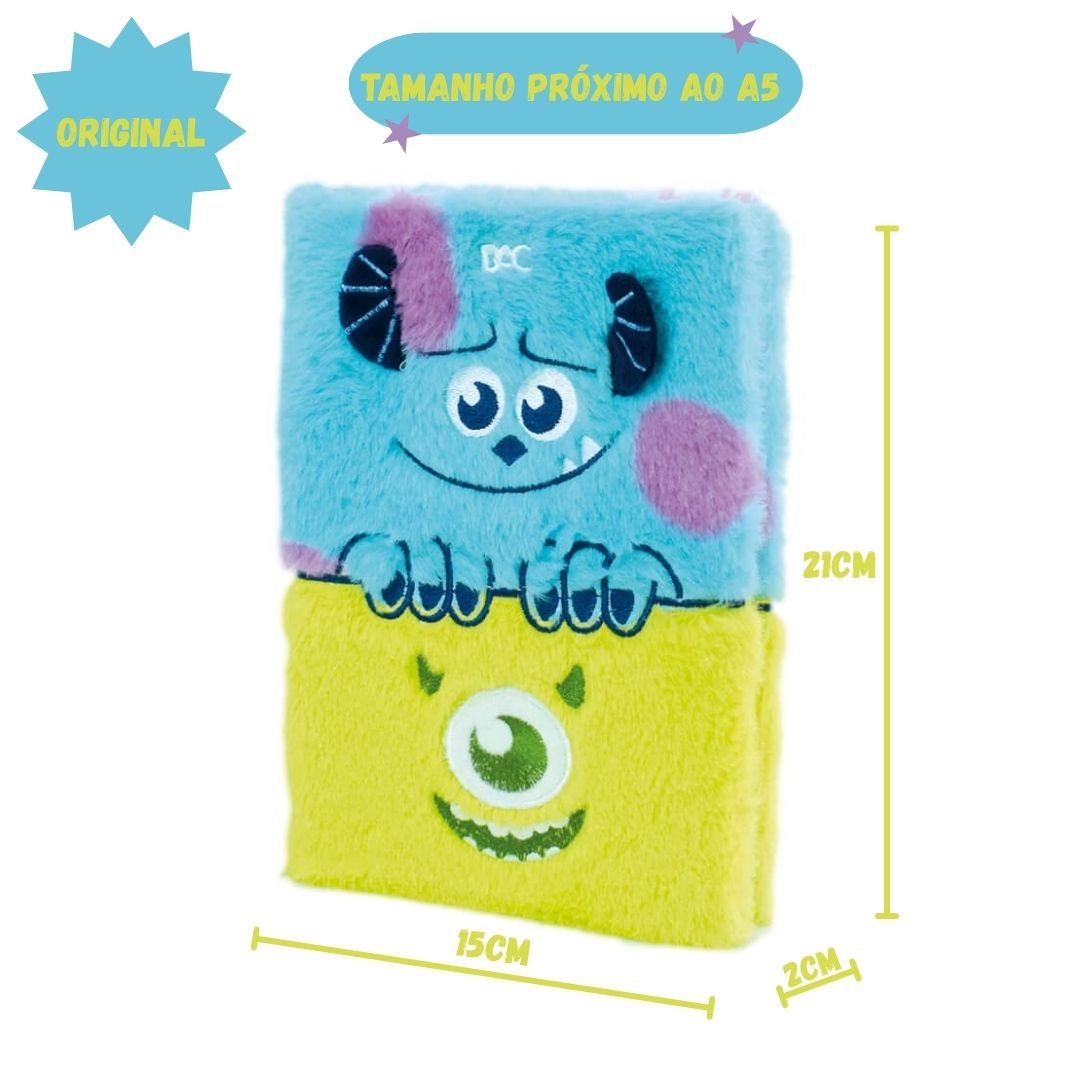 Caderno De Anotações Fluffy Monstros S.A 80 Folhas Pelúcia Disney Escolar Juvenil - Imagem 3