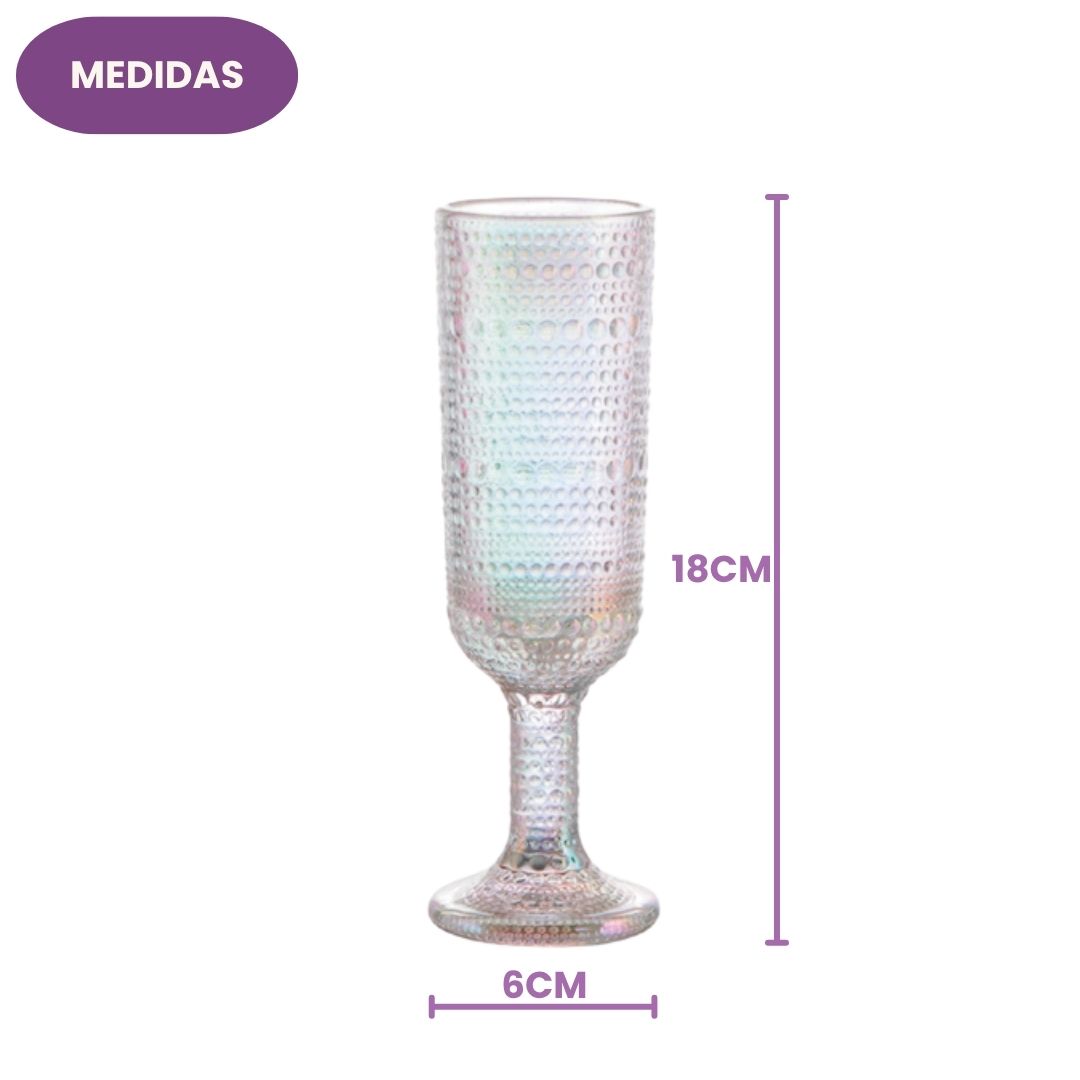 Jogo de Taças Champanhe Pérola Rainbow 6 Peças 160ml Furta-Cor Haste Mesa Posta Vidro Elegante Jantar Bebidas Resistente - Imagem 4