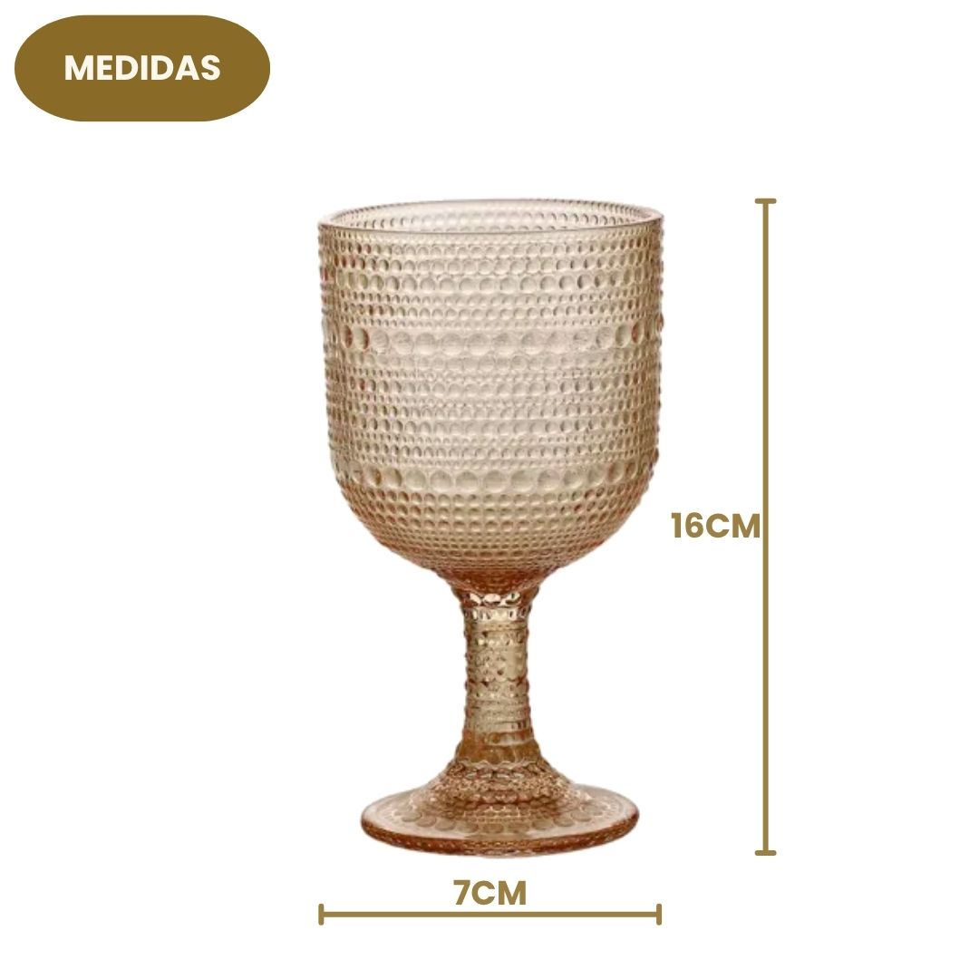 Jogo de Taças Pérola Ambar 6 Peças 390ml Haste Mesa Posta Vidro Elegante Vinho Água Suco Bebidas Resistentes Drinks Luxo - Imagem 4