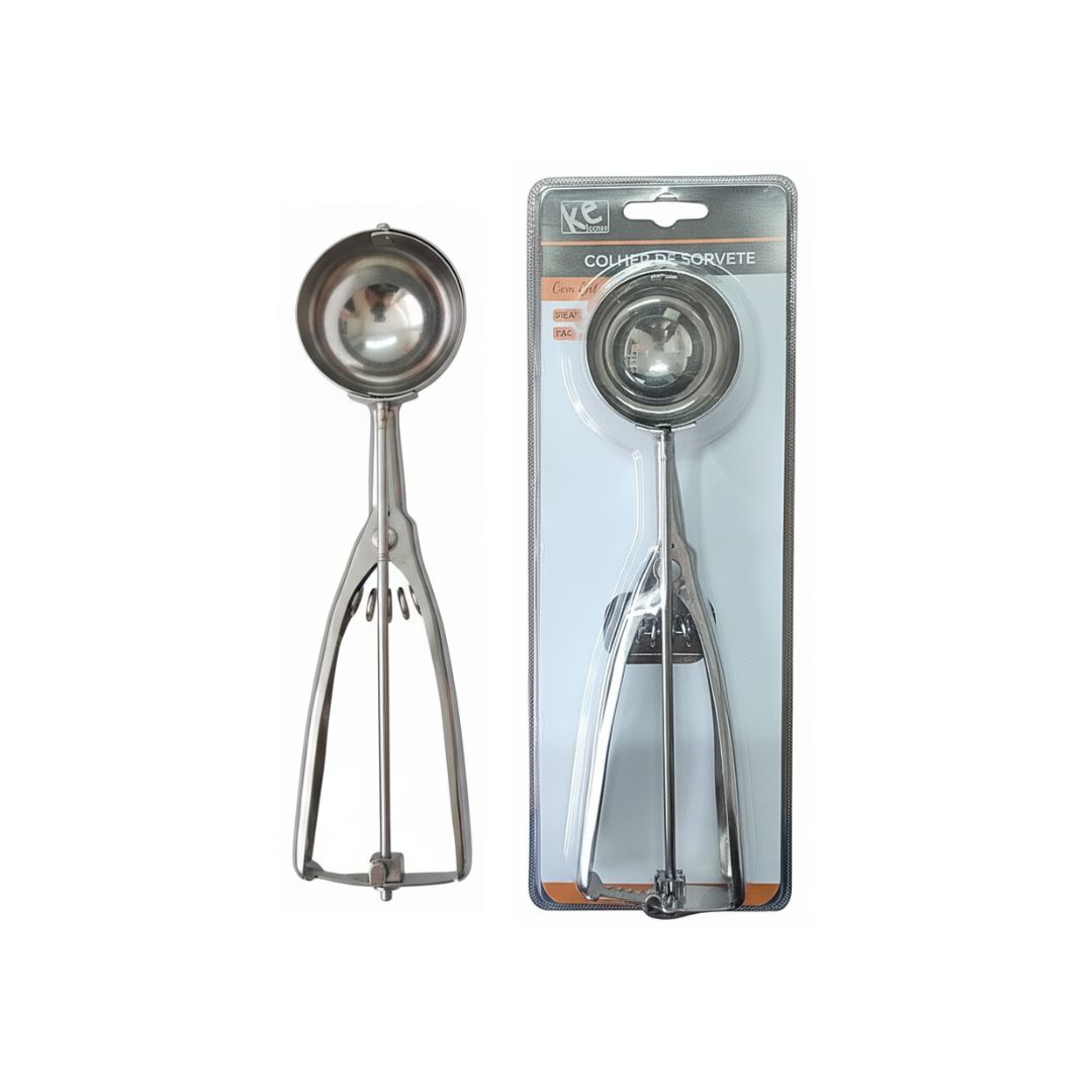 Colher De Sorvete Com Ejetor Sobremesa Prática Aço Inox Utensílio Cozinha Dosadora Extrator Bolas Açaí Servir
