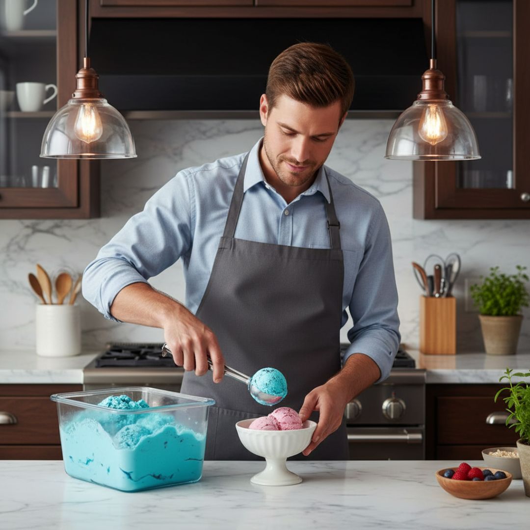 Colher De Sorvete Com Ejetor Sobremesa Prática Aço Inox Utensílio Cozinha Dosadora Extrator Bolas Açaí Servir - Imagem 3