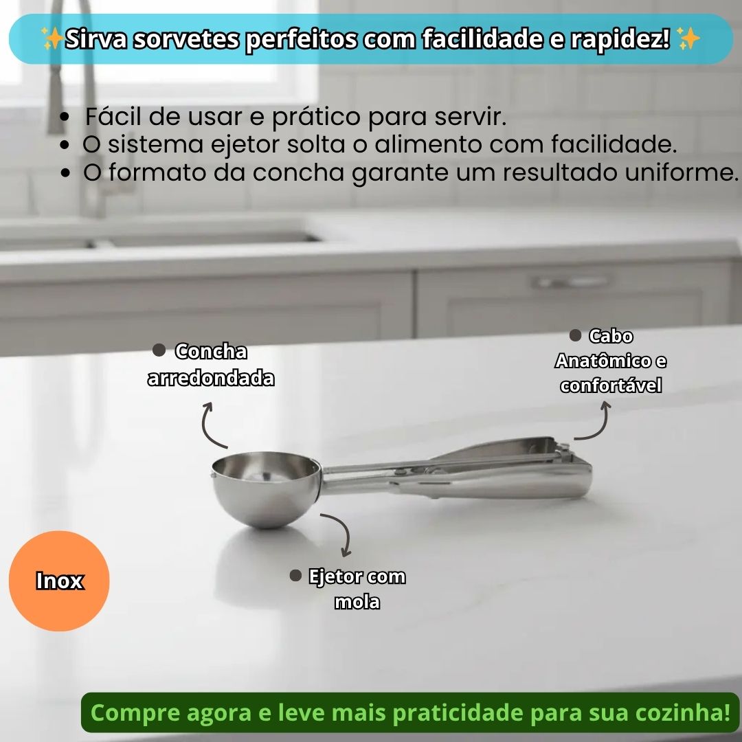 Colher De Sorvete Com Ejetor Sobremesa Prática Aço Inox Utensílio Cozinha Dosadora Extrator Bolas Açaí Servir - Imagem 2