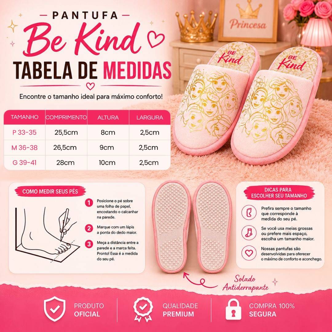 Pantufa Princesas Be Kind Feminina Rosa Adulto Disney Peluciada Confortável Antiderrapante Inverno Frio Chinelo Aconcheg - Imagem 5