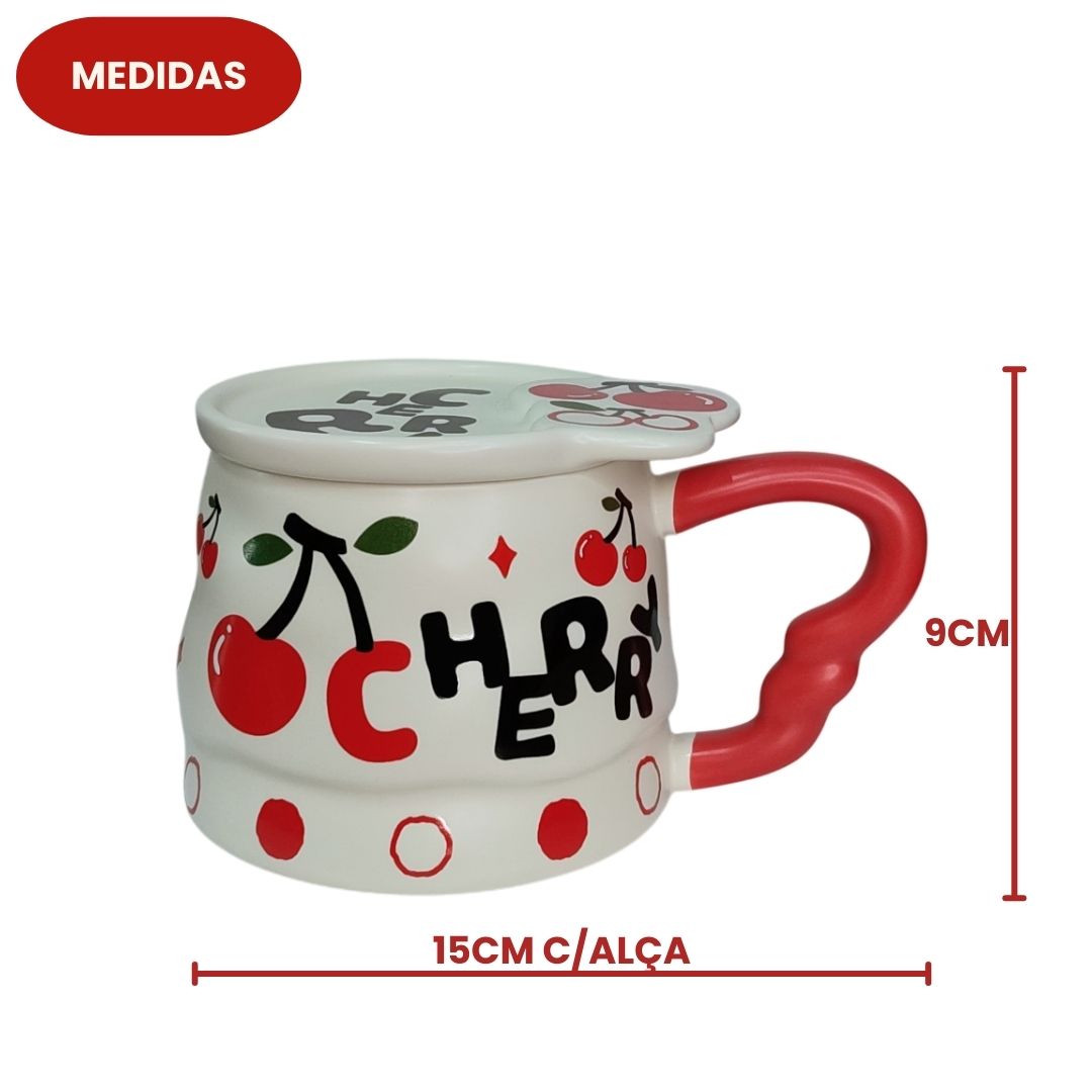 Caneca de Cerâmica Frutas Com Tampa 350ml Café Chá Leite Criativa Bonita Moderna Presente Amigos Família - Imagem 6