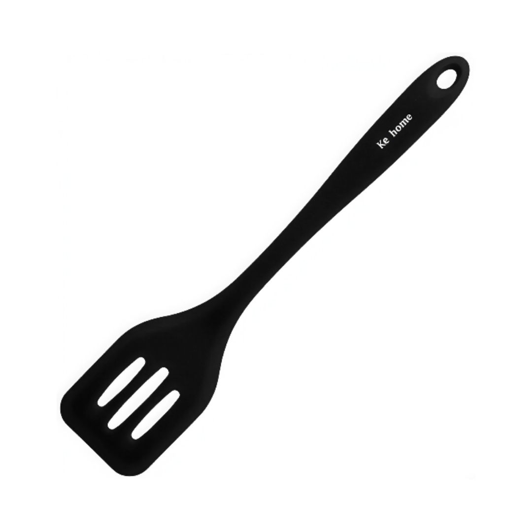 Espátula Vazada Silicone Fritura Utensílio Cozinha Chapa Preta Verde Vermelho Cinza - Imagem 2