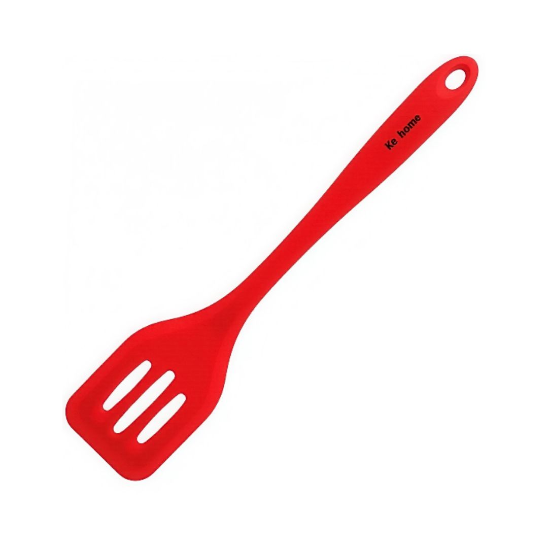Espátula Vazada Silicone Fritura Utensílio Cozinha Chapa Preta Verde Vermelho Cinza - Imagem 4