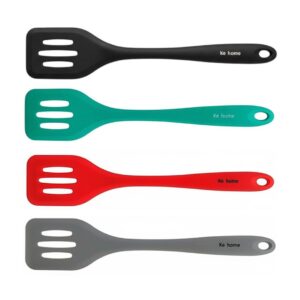 Espátula Vazada Silicone Fritura Utensílio Cozinha Chapa Preta Verde Vermelho Cinza