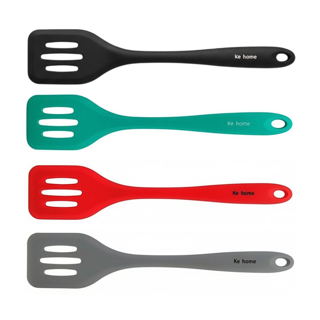 Espátula Vazada Silicone Fritura Utensílio Cozinha Chapa Preta Verde Vermelho Cinza