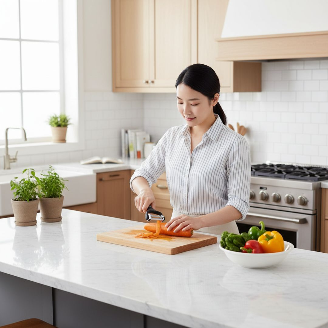 Descascador Multiuso 3 Em 1 Legumes Cortar Fatiar Resistente Lâmina Inox Utensílio Cozinha Cabo Ergonômico - Imagem 3