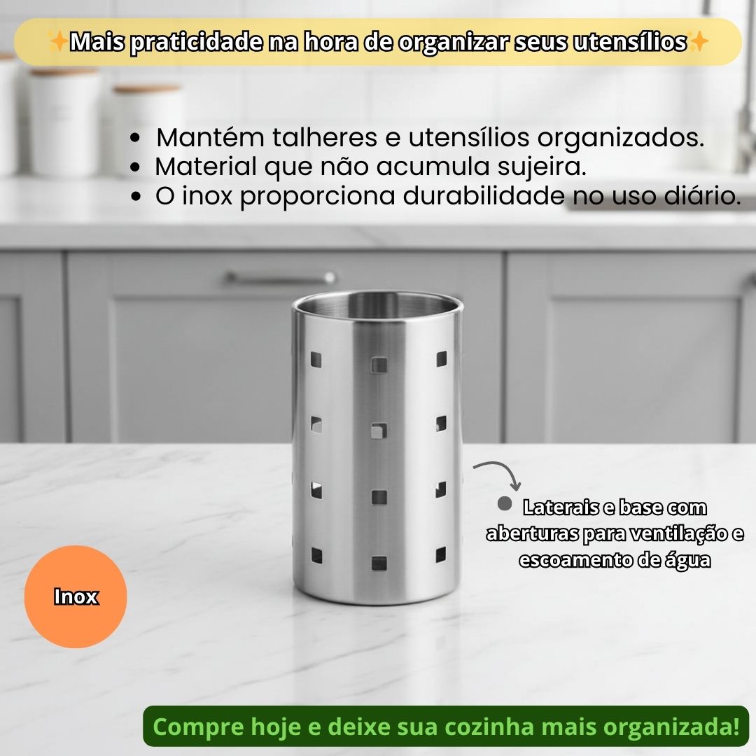 Suporte para Talheres Inox Porta Talheres Escorredor Garfos Facas Colheres Organizador Utensílio Cozinha - Imagem 2
