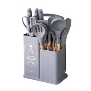 Kit De Utensílios Cinza Completo 19 ítens California Cozinha Cozinheiro Chef Jantar Moderno Funcional Suporte Presente
