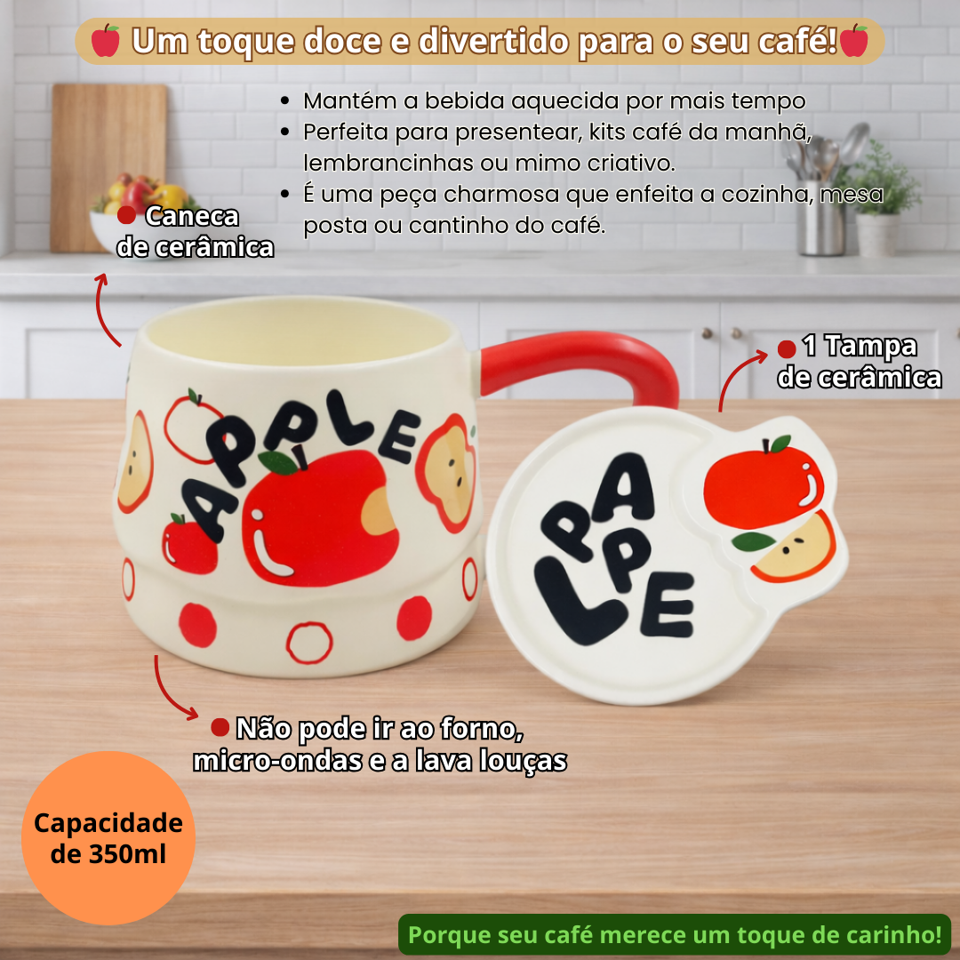 Caneca de Cerâmica Frutas Com Tampa 350ml Café Chá Leite Criativa Bonita Moderna Presente Amigos Família - Imagem 8
