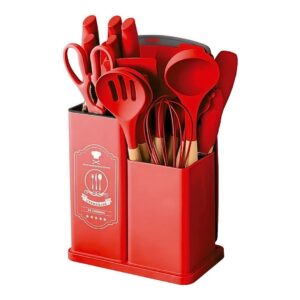 Kit Utensílios Cozinha 19 Peças Ke Home Silicone Vermelho Cozinheiro Chef Jantar Moderno Funcional Suporte Presente