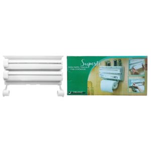 Suporte de Parede Triplo 3 em 1 Papel Toalha Filme Pvc Papel Alumínio Cortador Cozinha Utensílio Organizador Compacto