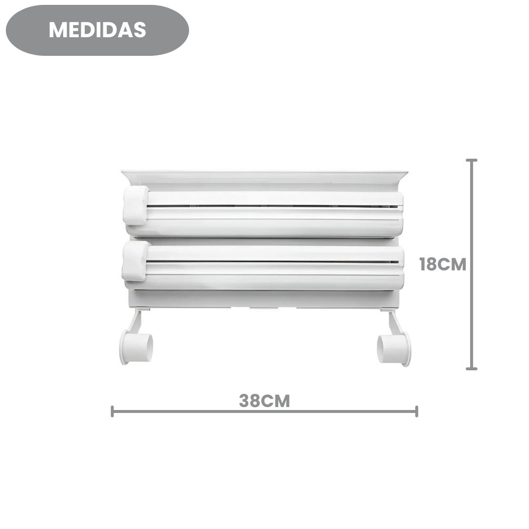 Suporte de Parede Triplo 3 em 1 Papel Toalha Filme Pvc Papel Alumínio Cortador Cozinha Utensílio Organizador Compacto - Imagem 4