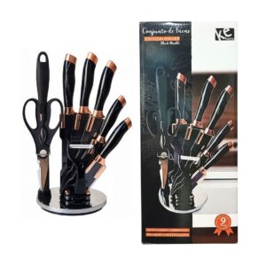 Faqueiro Black Marble 9 Peças Suporte Jogo de Facas Premium Cozinha Utensílios Organizador Elegante Luxo