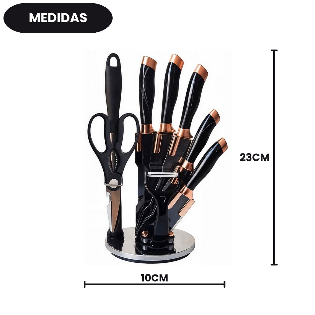 Faqueiro Black Marble 9 Peças Suporte Jogo de Facas Premium Cozinha Utensílios Organizador Elegante Luxo - Imagem 4