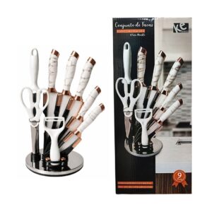 Faqueiro White Marble 9 Peças Suporte Jogo de Facas Premium Cozinha Utensílios Organizador Elegante Luxo