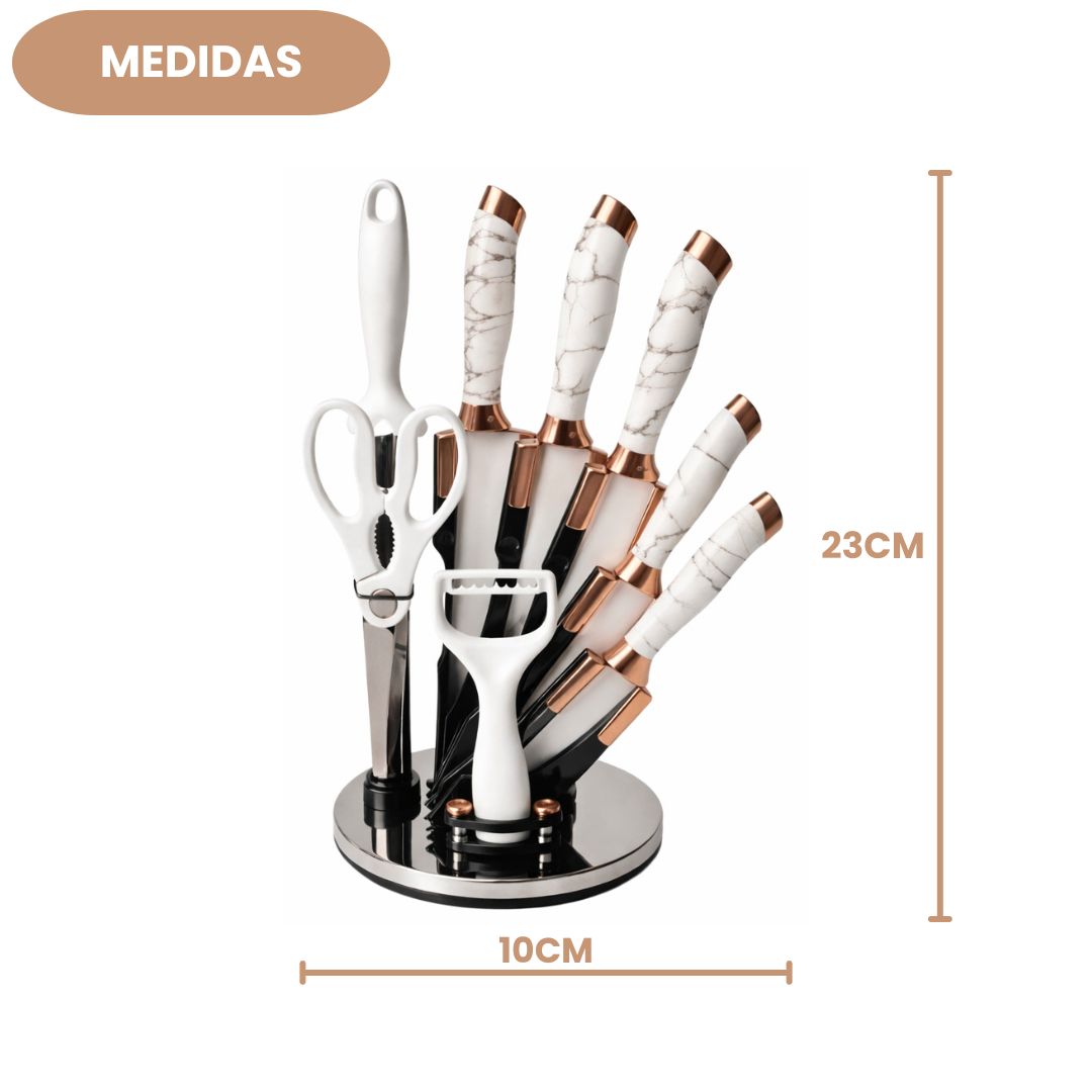 Faqueiro White Marble 9 Peças Suporte Jogo de Facas Premium Cozinha Utensílios Organizador Elegante Luxo - Imagem 4