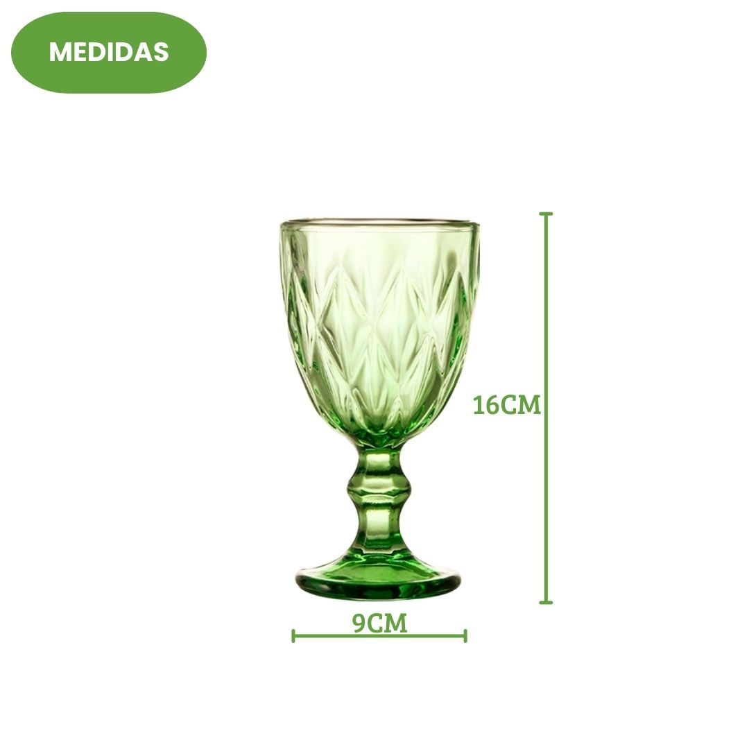Jogo de Taças Diamond Esmeralda 6 Peças 340ml Mesa Posta Vidro Elegante Vinho Água Suco Bebidas Resistentes Drinks Luxo - Imagem 4