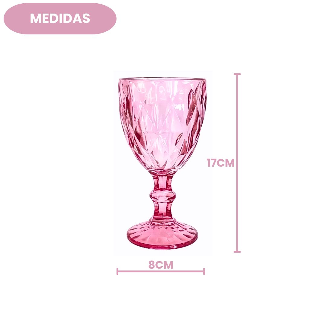 Jogo de Taças Diamond Ametista 6 Peças 340ml Haste Mesa Posta Vidro Elegante Vinho Água Suco Bebidas Resistentes Drinks - Imagem 4